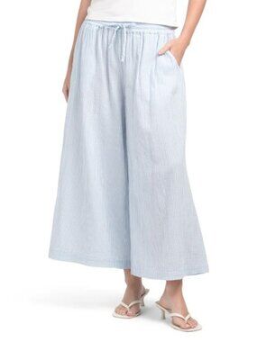 4OUR DREAMERS Micro-striped Drawstring Wide Leg Cropped Pants